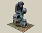 猿猴雕塑 石猴 头骨 大猩猩石雕 书本 智慧 智力 猴子 - 雕塑模型 蛮蜗网