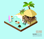 s0397-2.5d创意等距插画海边暑期度假旅游户外活动AI矢量设计素材-淘宝网