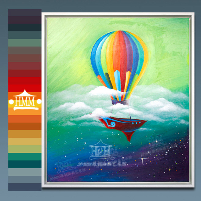 【Hmm艺术馆】热气球船油画手绘个性原创...
