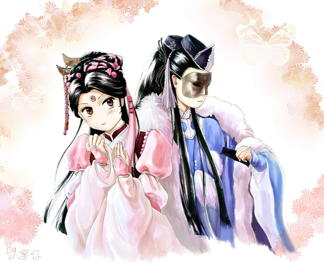 宴会猫的插画伏婴师和朱闻挽月q版