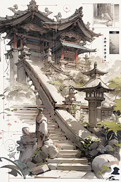 数字艺术楼梯手绘建筑插画-众图网