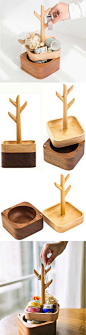 2 Tier Wooden Tree Office Desk Stationery Organizer  Jewelry Ornaments  display Organizer Box  Holder