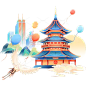 国庆节十一国潮中国风建筑元素素材