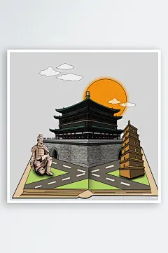 西安旅游地标建筑古都长安插图PNG素材