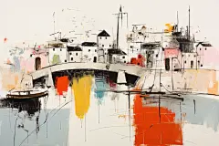 水墨江南风光插画绘画