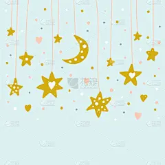 可爱的,儿童,背景,绘画插图,乱画,星形,手,月亮,儿童房,绘制