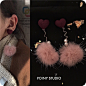 【PO!NY】310冬季粉色少女甜美软妹爱心水貂毛球毛绒豆沙珍珠耳环-淘宝网