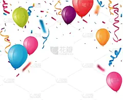 五颜六色的生日气球和五彩纸屑