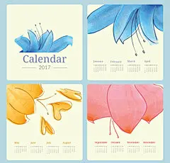 2017鸡年小清新手绘水彩花朵日历台历卡片模板ai矢量设计素材r10 #素材#