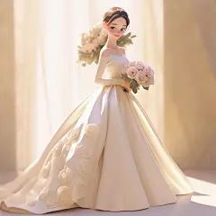 手捧鲜花卡通婚纱照插画
