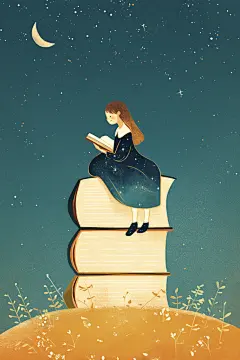 小孩看书手绘作品