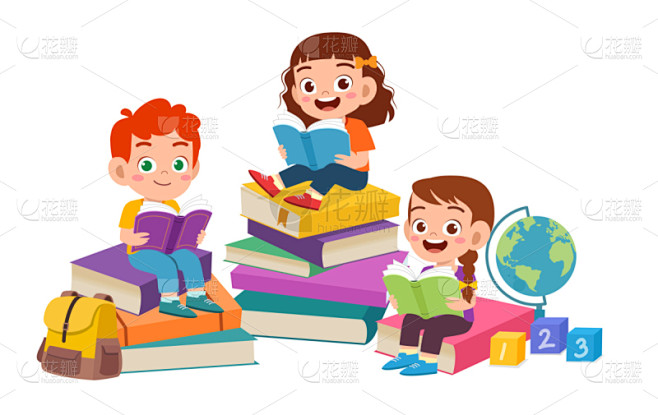 可爱的,幸福,书,男孩,女孩,儿童,图书...