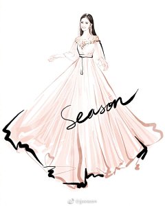 #jjseason插画# #明星红毯礼服插画# ----- 太阳女神@谢娜  身着Monique Lhuillier长裙，飘逸甜美演绎2017《跨界歌王》宣传片。 ​​​​
