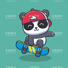 可爱玩滑板熊猫矢量卡通插画  - 源文件下载【酷图网】可爱,玩,熊猫,滑板,插画,儿童插画,矢量,儿童画,北欧风,简笔画