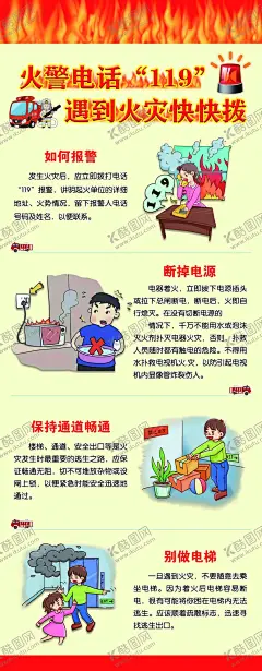 火警电话火灾海报 【酷图网】火警,119,火灾,卡通,警示,急救,火警卡通,红色,火焰