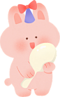 软萌可爱生日贴纸-抱勺子小兔