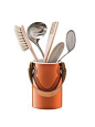 Utility Utensil Pot & Leather Handle Pumpkin: 