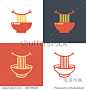 Plate with noodles and happy smile. Vector icon set. Logo template.