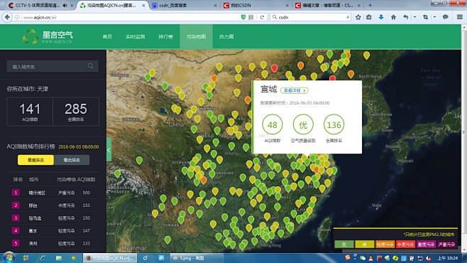 中国空气质量AQI热力图 - forgy...