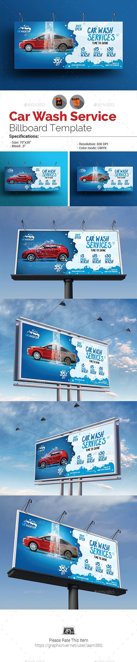 洗车广告牌设计模板矢量EPS，AI插画