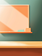 wooden desk and blackboard with shadows vector | price 1 credit usd $1, in the style of light aquamarine and orange, minimalist backgrounds, vibrant postmodernism, green academia, light orange and gold, soft-focused realism, 8k resolution