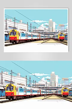 AI数字艺术春运旅客出行高铁站台插画