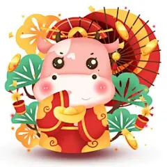 春节牛年可爱小奶牛卡通形象拜年祝贺牛年插画