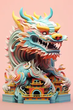 神话祥瑞新年东方龙吉祥建筑模型