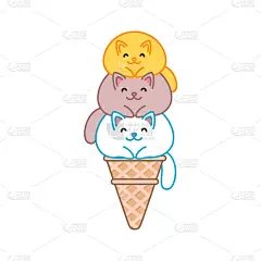 可爱的,猫,冰淇淋,夏天,球体,冻结的,幽默,时尚,艺术,绘画插图