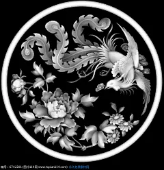 牡丹凤凰灰度图雕刻