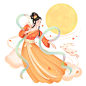 中国风嫦娥飞舞家庭团圆聚餐中秋节人物插画