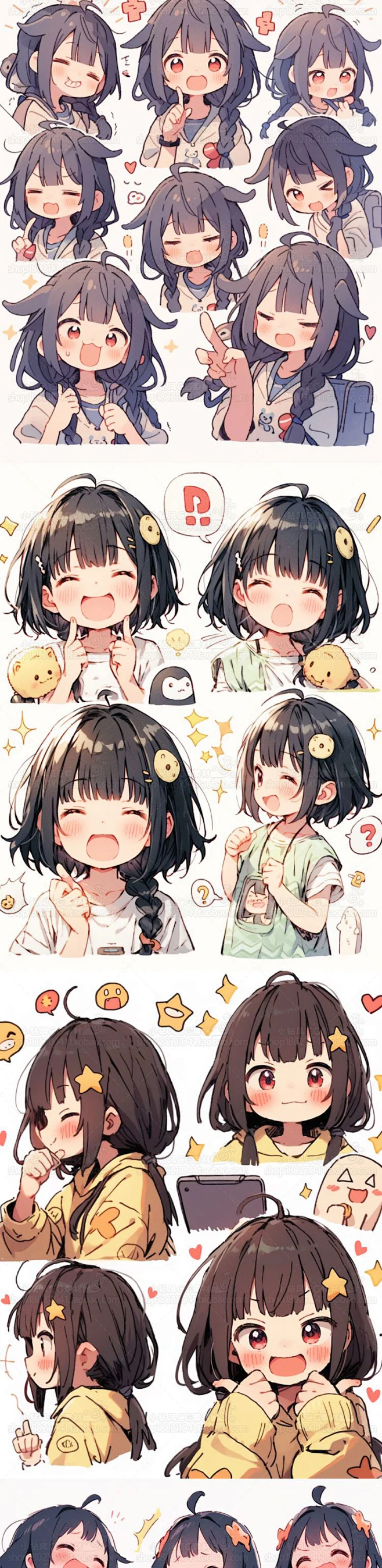 ai卡通可爱动漫女孩头像表情插画素材 q版二次元角色人物设定临摹