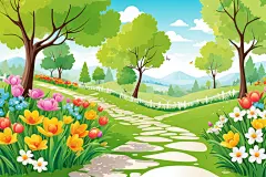 晴天小草插画背景图
