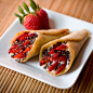 Tuile Cones with Almond Pudding and Strawberries