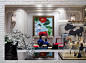 邱德光样板间高档手绘油画现代新中式美式客厅餐厅壁画花开富贵