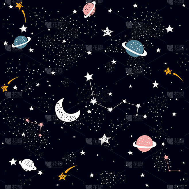 手绘空间星系矢量无缝模式。