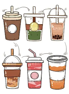 奶茶  - 源文件下载【酷图网】卡通手绘,速写,风缤纷,奶茶,果茶,插画,