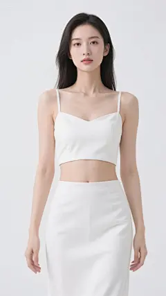 jimeng-2025-08-20-1077-生成好身材美女模特  马甲线 大长腿 穿着白色透明飘逸短裙