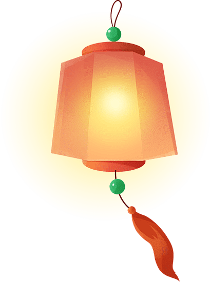春节习俗噪点氛围感插画-方灯笼
