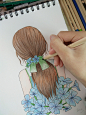 动漫 女孩 手绘 背影 画画