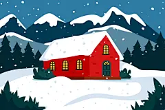卡通扁平冬季冬天下雪堆雪人森林雪屋儿童玩耍插画海报ai设计素材-淘宝网