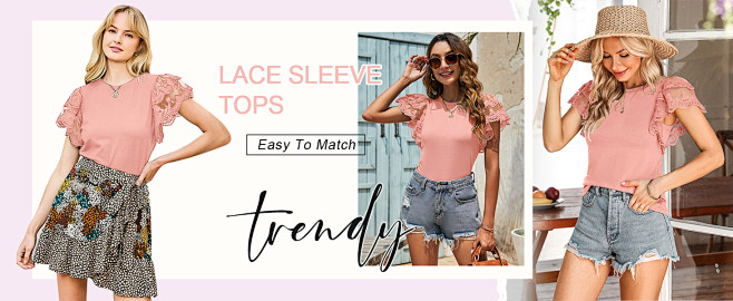 trendy lace sleeve t...