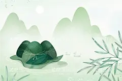 端午节粽子中国风  - 源文件下载【酷图网】端午节,粽子,中国风,竹叶,龙舟,山峰,矢量