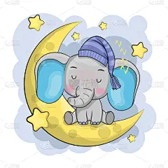 可爱的,象,月亮,卡通,就寝时间,请柬,云,睡觉,问候,爱