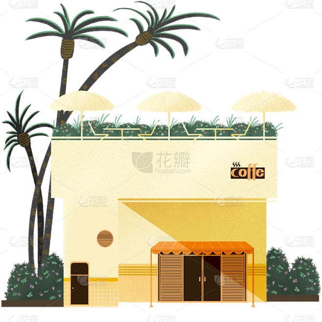 手绘-citypop海边小店贴纸-咖啡