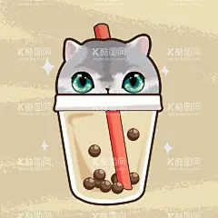银渐层版奶茶杯  - 源文件下载【酷图网】奶茶杯,银渐层的头,珍珠奶茶,卡通奶茶,半个头,