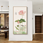 九鱼图入户玄关装饰画竖版中式寓意客厅挂画现代走廊过道壁画荷花-tmall.com天猫