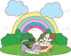 猫,狗,卡通,式样,可爱的,宠物,自然,多样,环境,图像