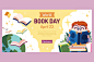 Flat world book day celebration horizontal banner template