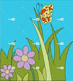 草地 蝴蝶 花朵 草 春天 自然 花园 平面图 线描 线条艺术